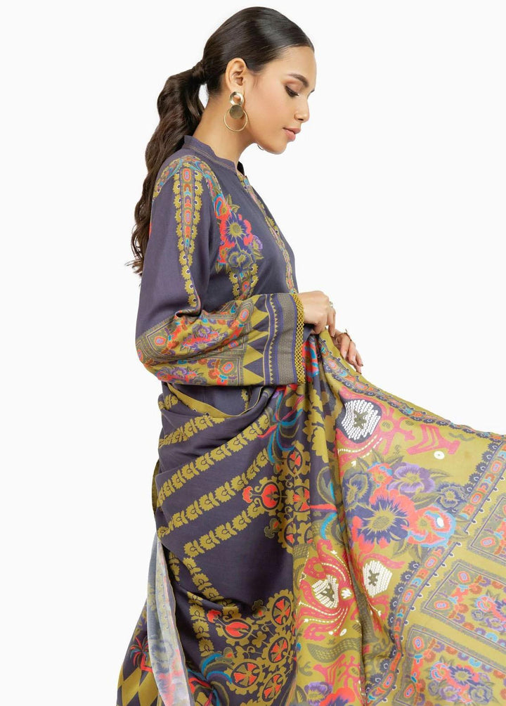 Al Karam Printed Viscose Suits Unstitched 3 Piece AK22W FW-33-22-Blue - Winter Collection