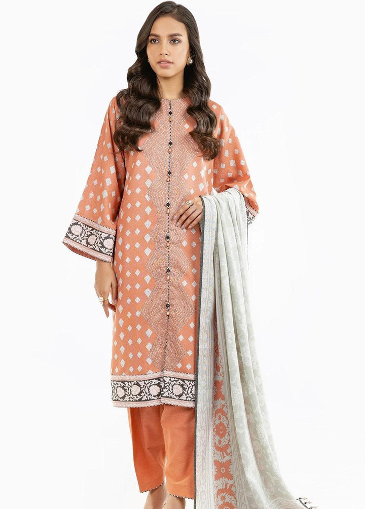 Al Karam Printed Karandi Suits Unstitched 3 Piece AK22W FW-33.1-22-Coral Pink - Winter Collection