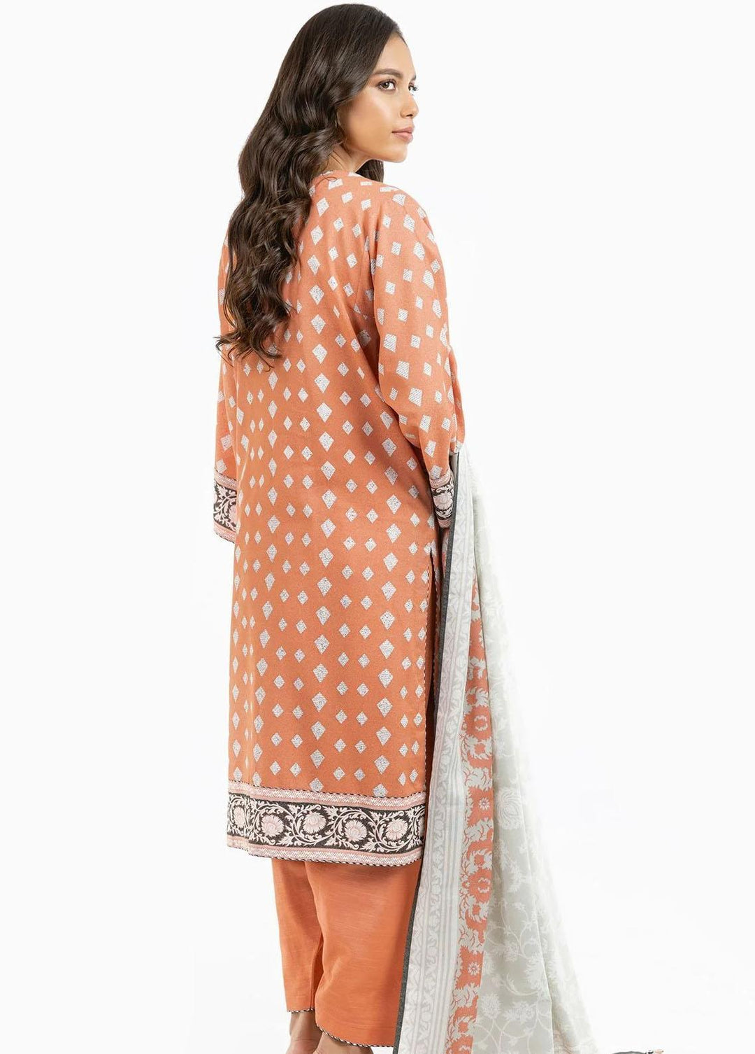 Al Karam Printed Karandi Suits Unstitched 3 Piece AK22W FW-33.1-22-Coral Pink - Winter Collection