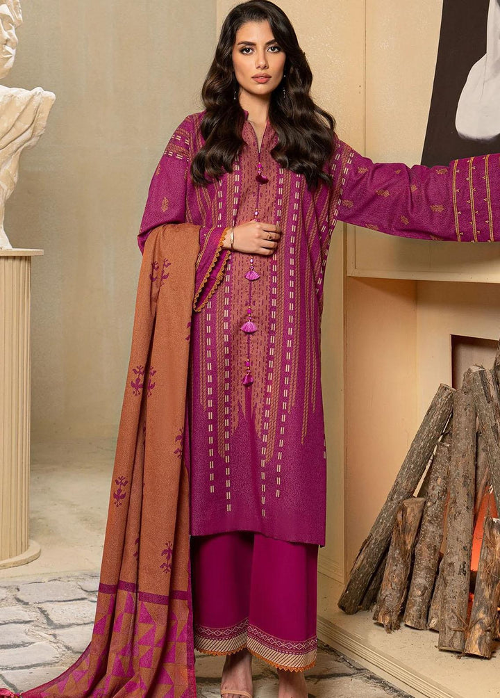 Al Karam Printed Karandi Suits Unstitched 3 Piece AK22W FW-34.1-22-Hot Pink - Winter Collection