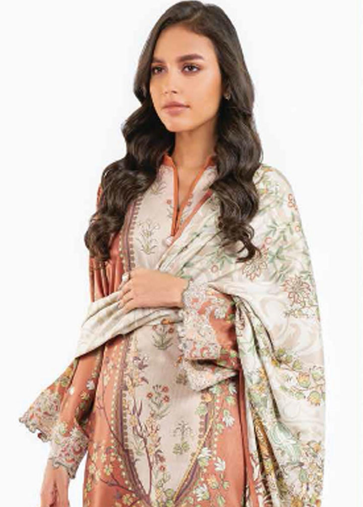 Al Karam Printed Marina Suits Unstitched 3 Piece AK22W FW-35.1-22-Coral Orange - Winter Collection