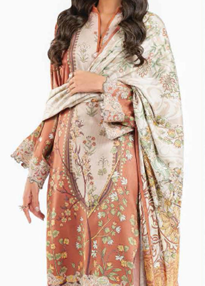 Al Karam Printed Marina Suits Unstitched 3 Piece AK22W FW-35.1-22-Coral Orange - Winter Collection