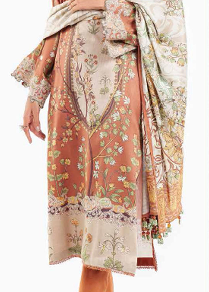 Al Karam Printed Marina Suits Unstitched 3 Piece AK22W FW-35.1-22-Coral Orange - Winter Collection