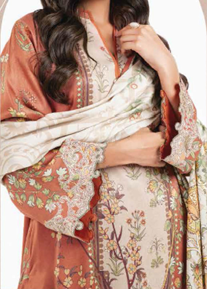 Al Karam Printed Marina Suits Unstitched 3 Piece AK22W FW-35.1-22-Coral Orange - Winter Collection