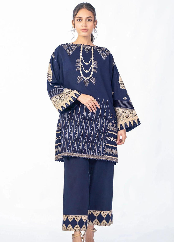 Al Karam Printed Khaddar Suits Unstitched 2 Piece AK22W FW-37-22-Navy Blue - Winter Collection