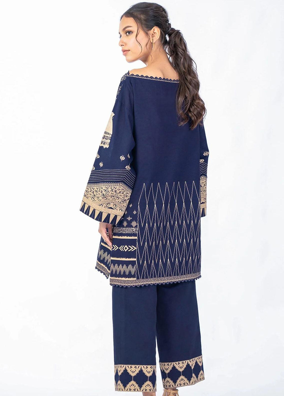 Al Karam Printed Khaddar Suits Unstitched 2 Piece AK22W FW-37-22-Navy Blue - Winter Collection