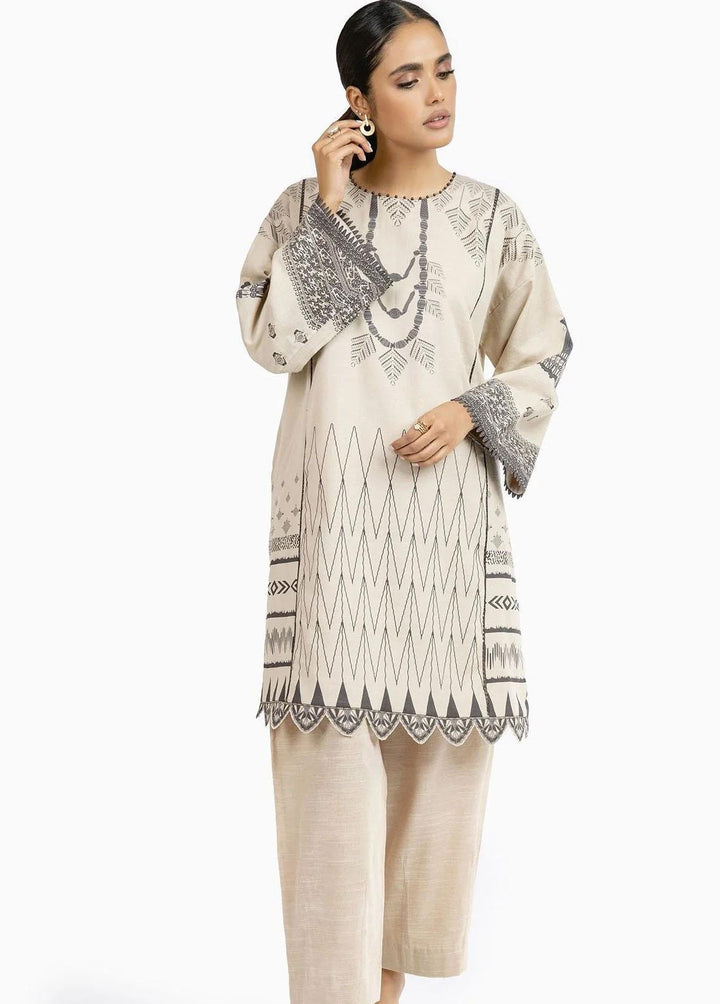 Al Karam Printed Khaddar Suits Unstitched 2 Piece AK22W FW-37-22-Off White - Winter Collection