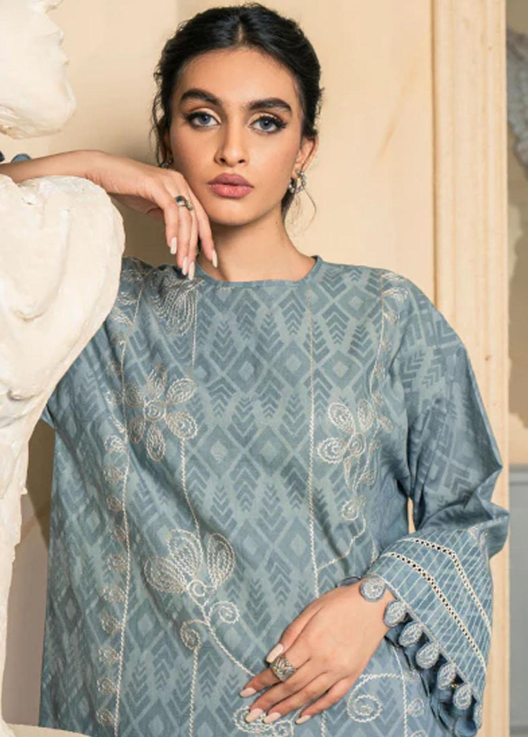 Al Karam Embroidered Dobby Suits Unstitched 2 Piece AK22W FW-38-22-Grey - Winter Collection