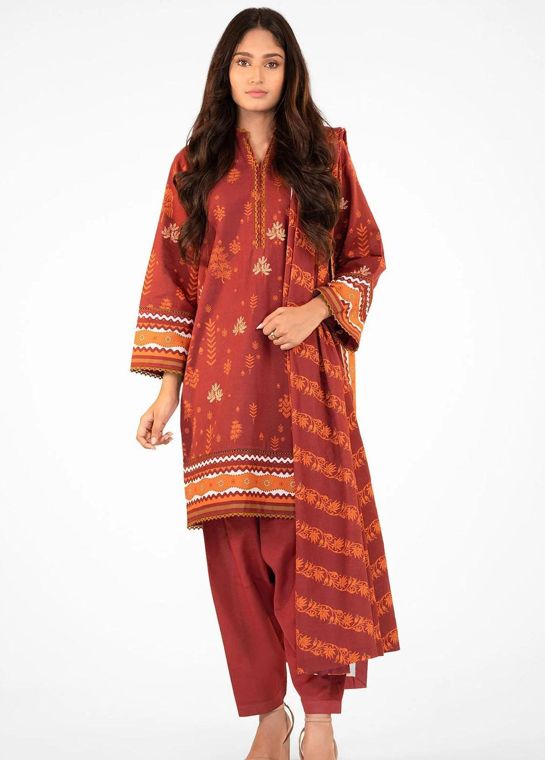 Al Karam Printed Khaddar Suits Unstitched 2 Piece AK22W FW-44.1-22-Red - Winter Collection