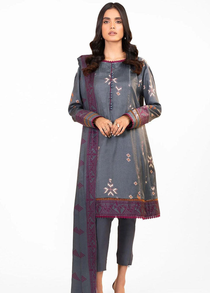 Al Karam Printed Viscose Suits Unstitched 2 Piece AK22W FW-48.1-22-Grey - Winter Collection