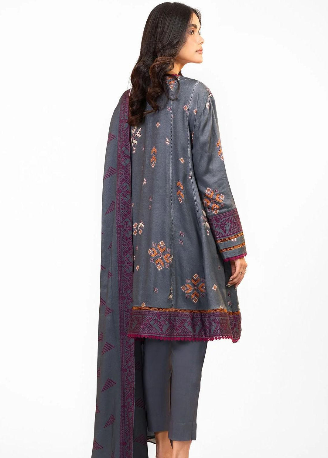 Al Karam Printed Viscose Suits Unstitched 2 Piece AK22W FW-48.1-22-Grey - Winter Collection