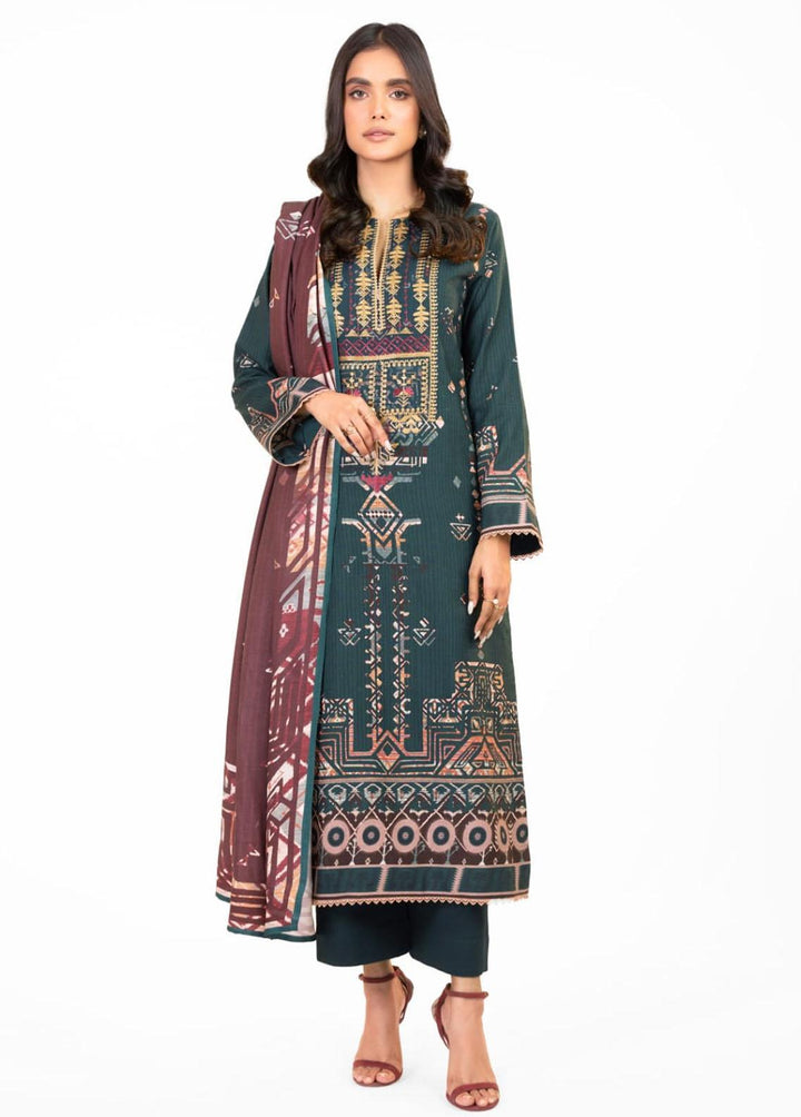 Al Karam Embroidered Khaddar Suits Unstitched 3 Piece AK22W FW-6.1-22-Teal - Winter Collection