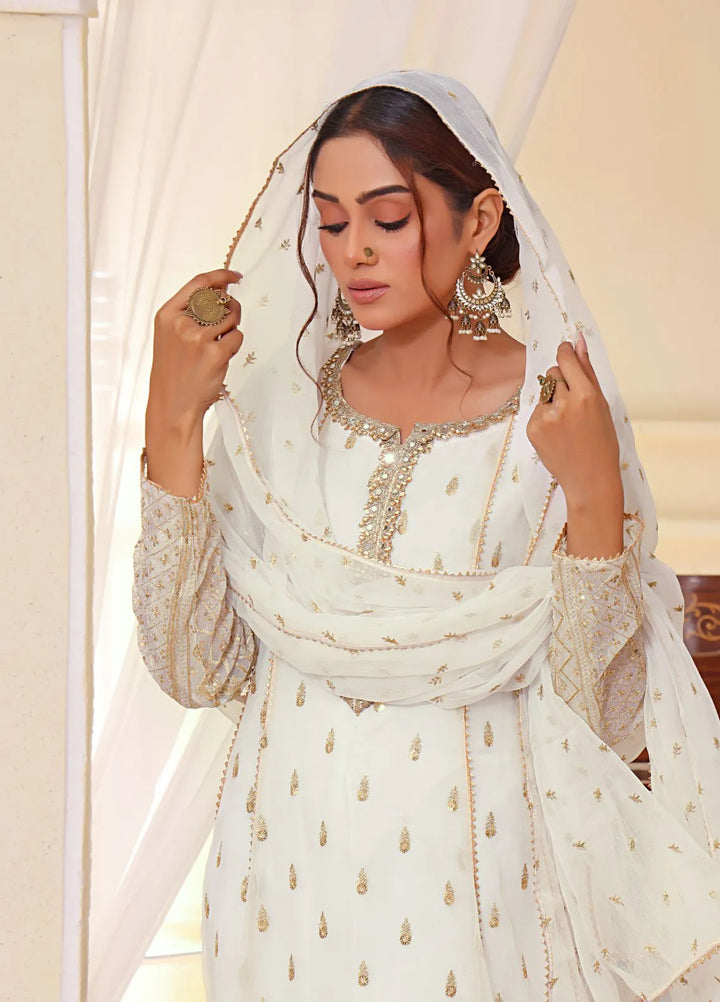Al Siyaab Pret Embroidered Chiffon 3 Piece Suit Bahaar White