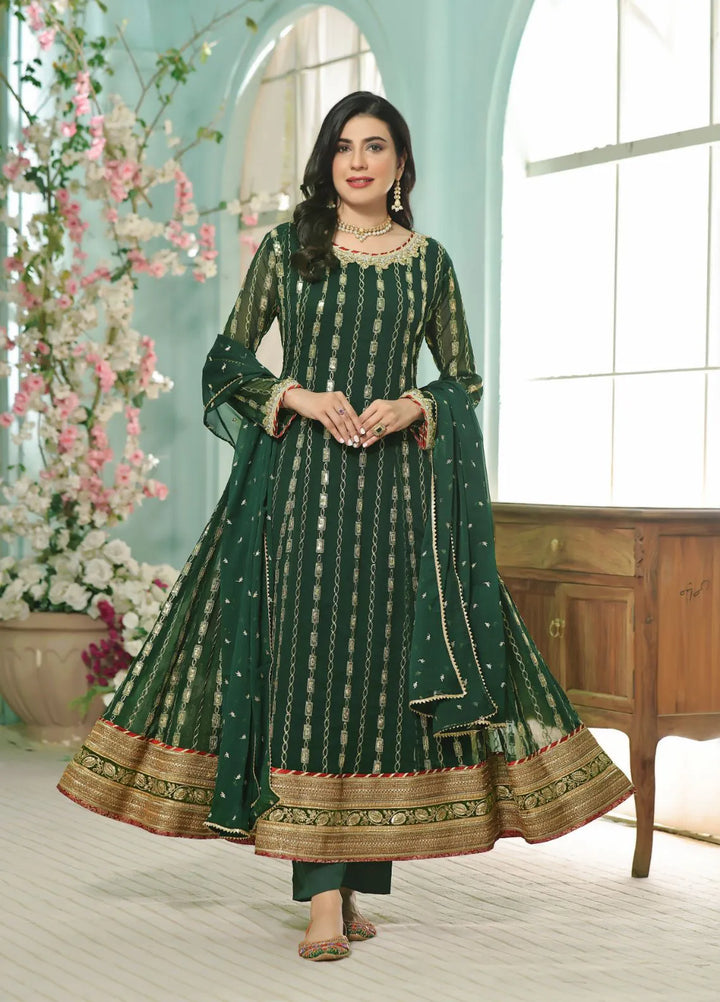Al Siyaab Pret Embroidered Chiffon 3 Piece Suit Gulaal Kai Green