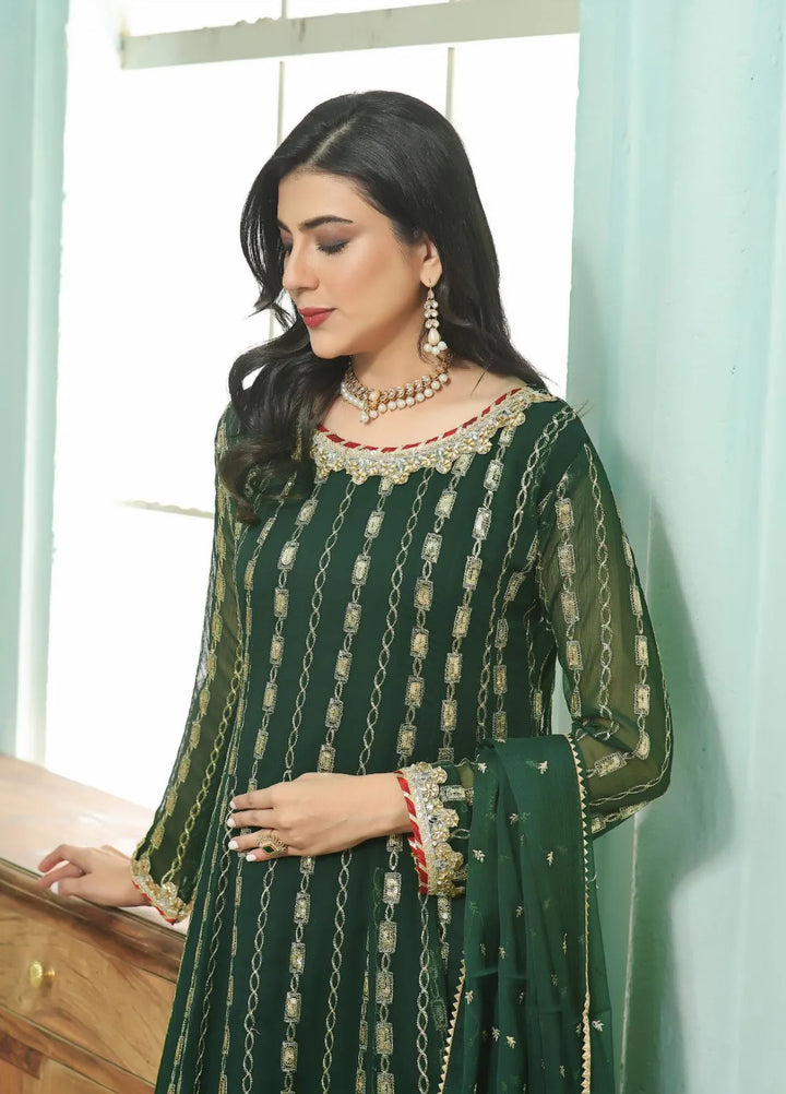 Al Siyaab Pret Embroidered Chiffon 3 Piece Suit Gulaal Kai Green