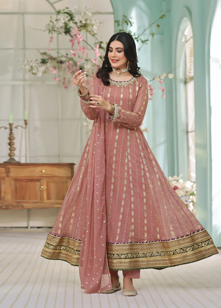 Al Siyaab Pret Embroidered Chiffon 3 Piece Suit Gulaal Tea Pink