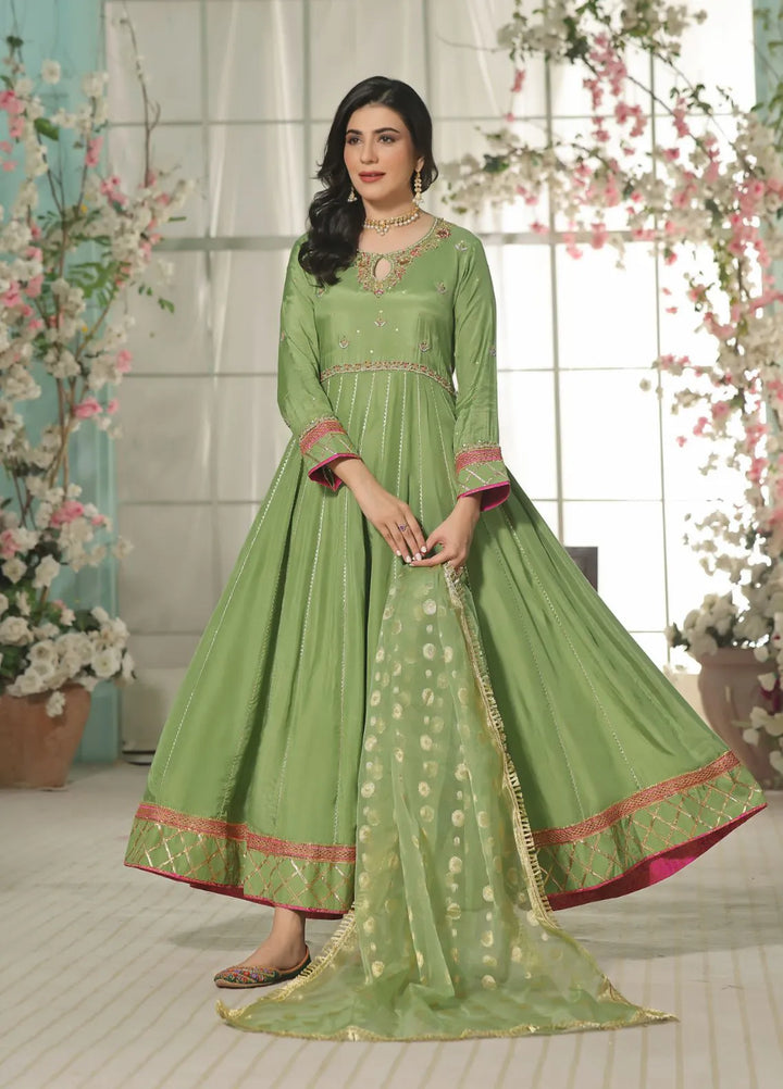 Al Siyaab Pret Embroidered Cotton Silk 3 Piece Suit Heer Dhaani Green