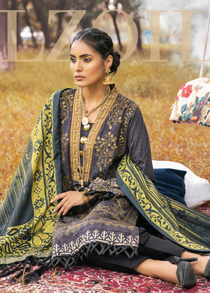 Al Zohaib Embroidered Slub Linen Suits Unstitched 3 Piece AZ21WB D-03A - Winter Collection