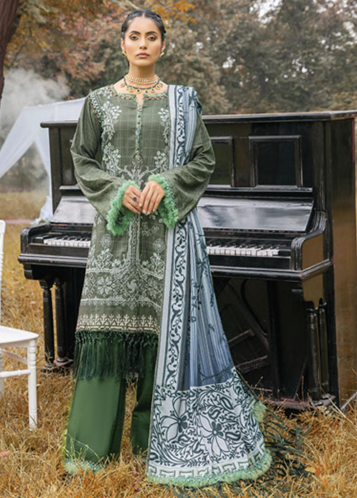 Al Zohaib Embroidered Slub Linen Suits Unstitched 3 Piece AZ21WB D-03B - Winter Collection