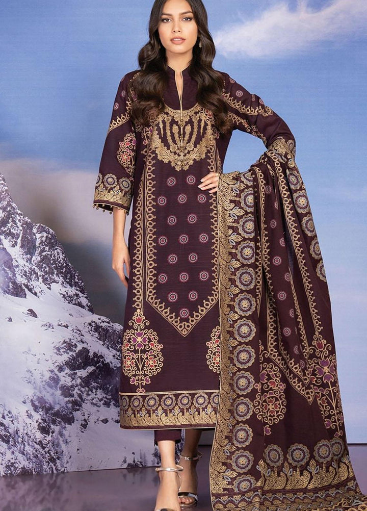 Al Karam Printed Khaddar Suits Unstitched 2 Piece AK21W FW-40-21 Maroon - Winter Collection