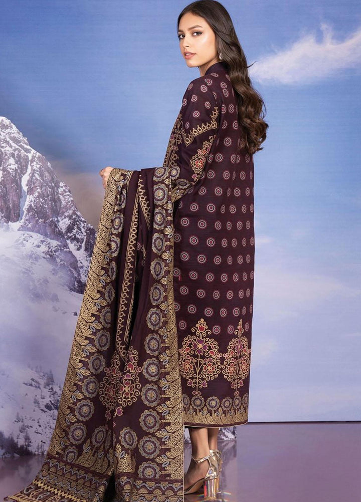 Al Karam Printed Khaddar Suits Unstitched 2 Piece AK21W FW-40-21 Maroon - Winter Collection