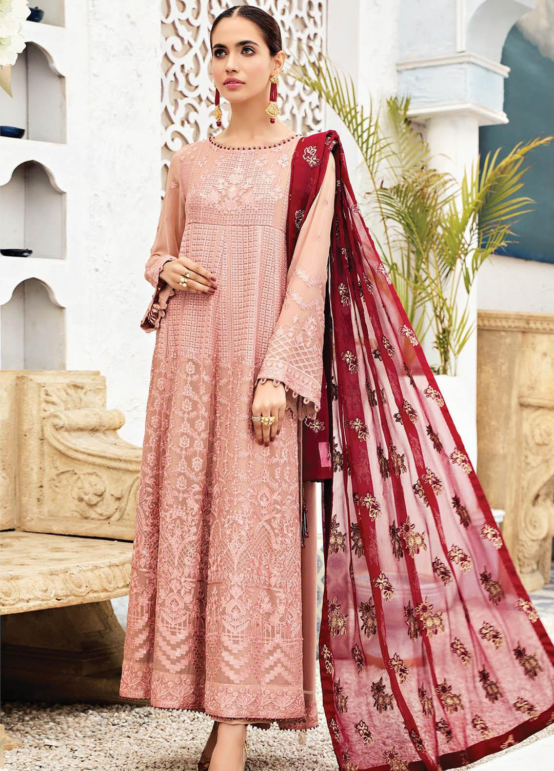 Alizeh Fashion by Bilal Embroidery Embroidered Chiffon Suits Unstitched 3 Piece AFB21-C4 06 Dusty Rose - Luxury Collection