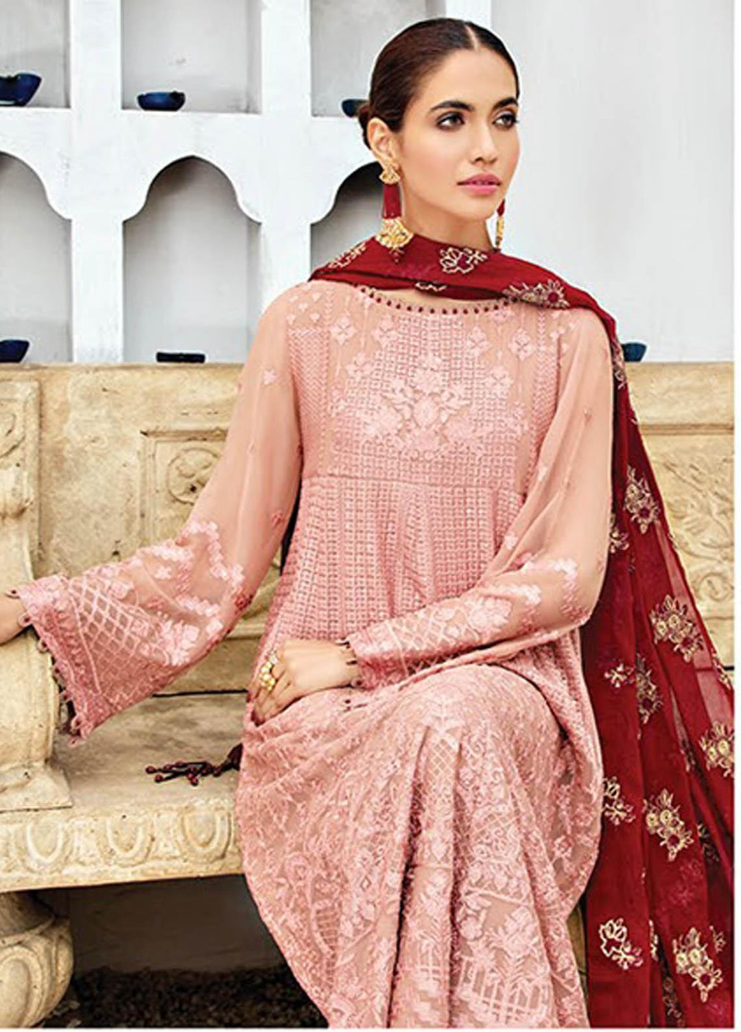 Alizeh Fashion by Bilal Embroidery Embroidered Chiffon Suits Unstitched 3 Piece AFB21-C4 06 Dusty Rose - Luxury Collection