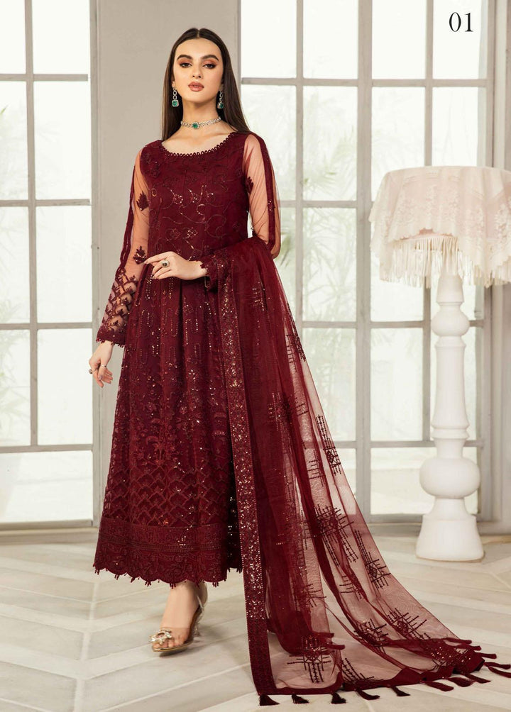 Alizeh Fashion by Bilal Embroidery Embroidered Net Suits Unstitched 3 Piece ABF22F 01 Gulrukh - Formal Collection