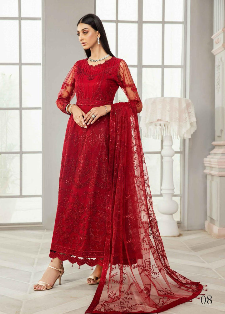 Alizeh Fashion by Bilal Embroidery Embroidered Net Suits Unstitched 3 Piece ABF22F 08 Rubi - Formal Collection