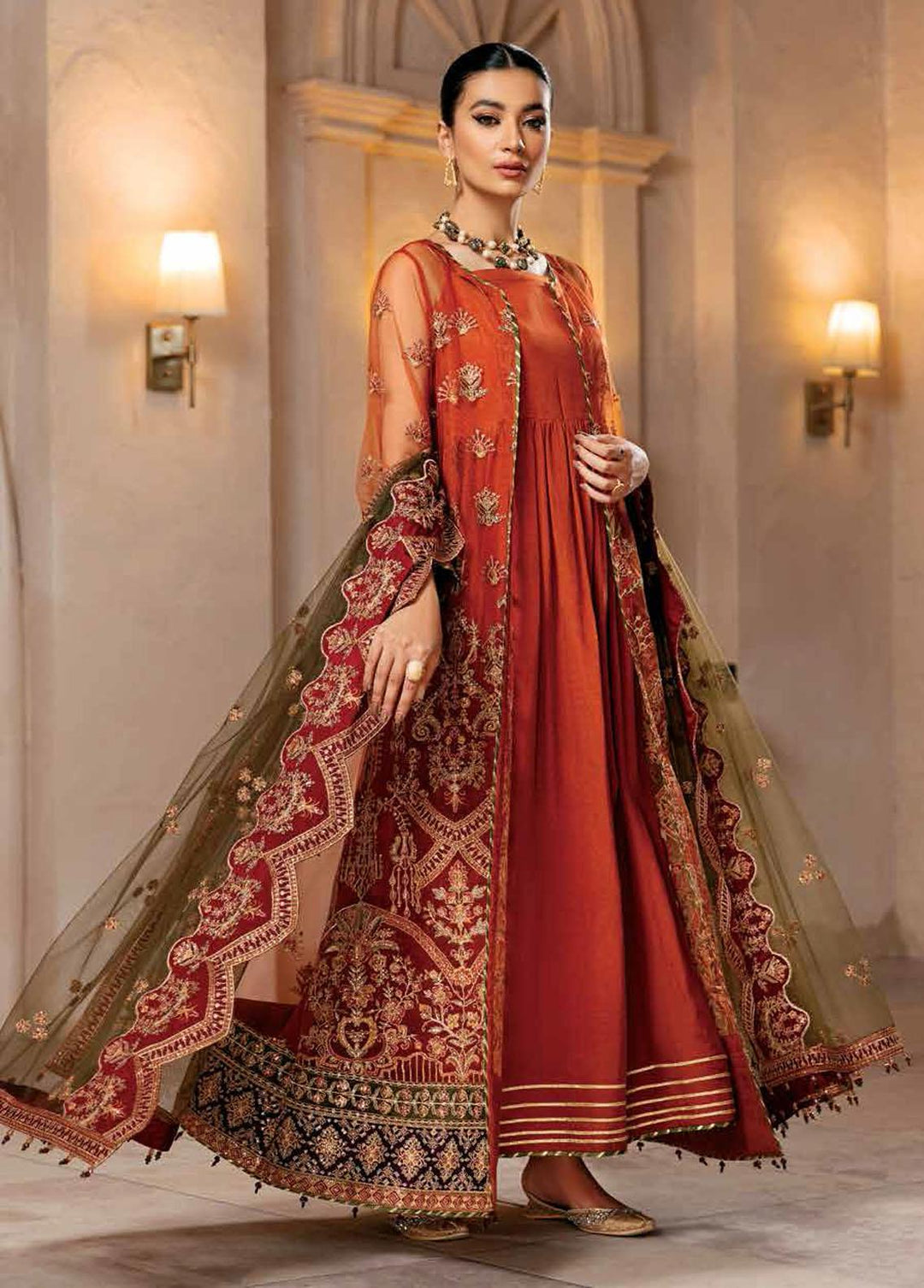 Alizeh Fashion by Bilal Embroidery Embroidered Net Suit Unstitched 3 Piece AFB22F 01 Makbule - Festive Collection