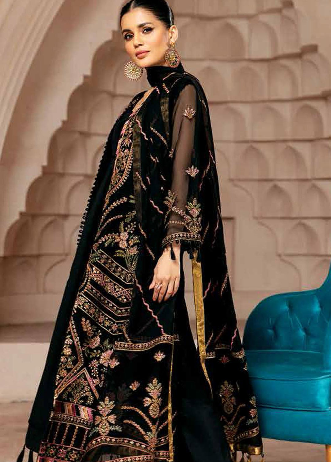 Alizeh Fashion by Bilal Embroidery Embroidered Chiffon Suit Unstitched 3 Piece AFB22F 09 Muberra - Festive Collection