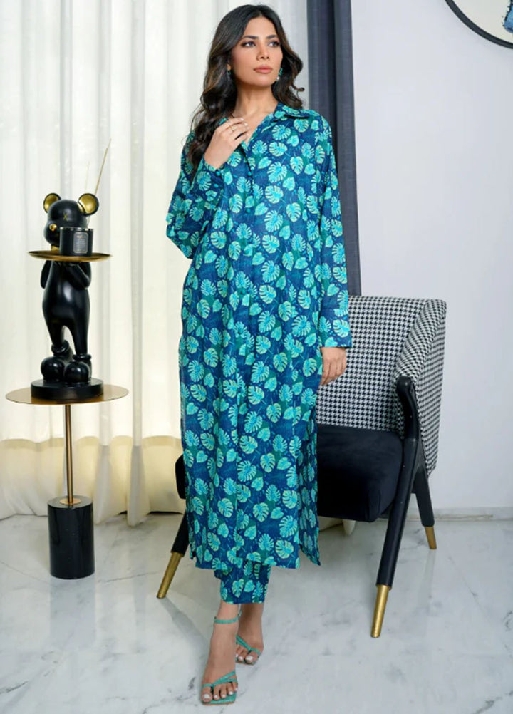 Amal Pret Printed Lawn 2 Piece Suit Aqua Flora