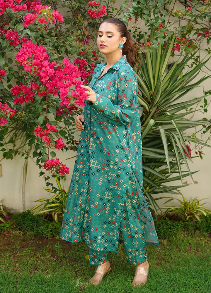 Amal Pret Printed Lawn 2 Piece Suit Turquoise Luxe