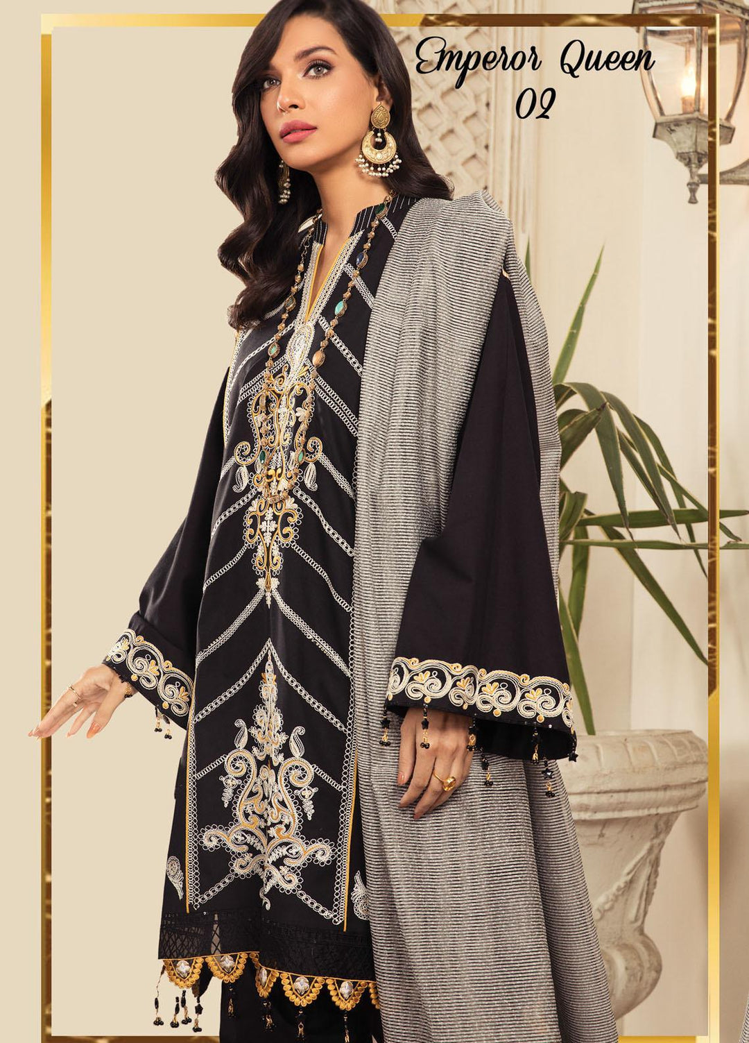 Anamta by Mahwish Ishtiaq Embroidered Lawn Suits Unstitched 3 Piece ANT21L 02-Emperor Queen - Luxury Collection