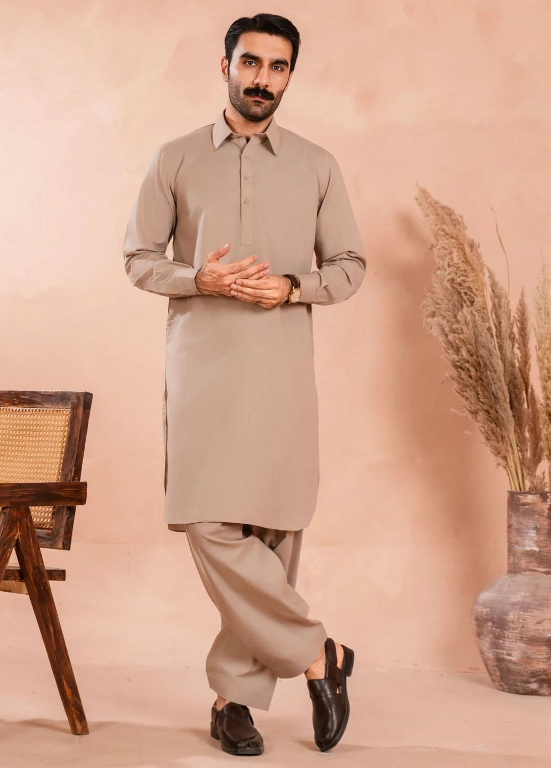 Andaaz by Sarkhail Plain Mens Kameez Shalwar - Biscotti Brown
