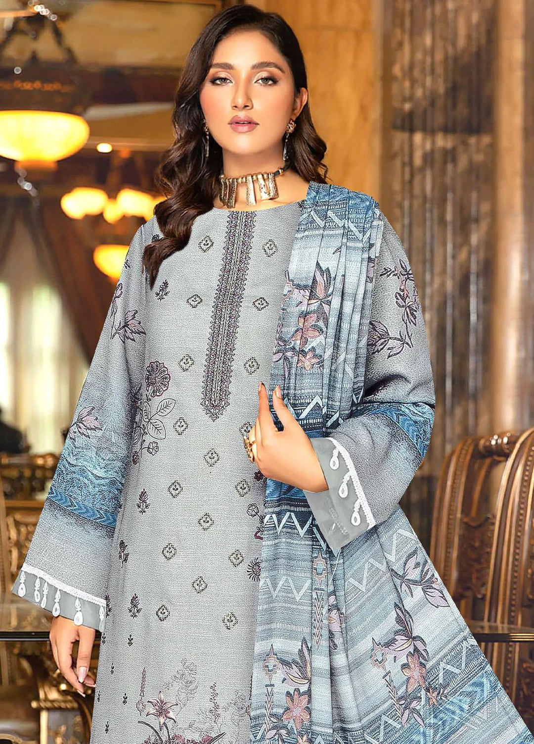 Andaz By Insiya Clothing Embroidered Dhanak Suits Unstitched 3 Piece INS23AZ D-10 - Winter Collection