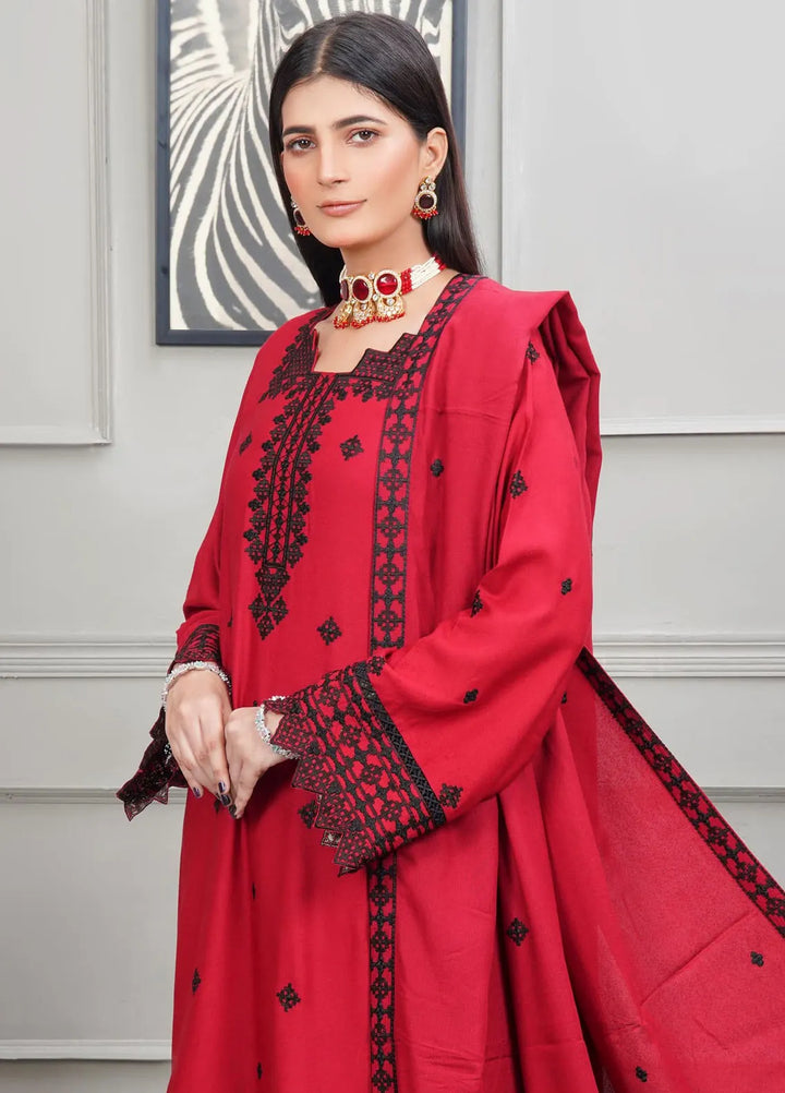 Apricity By Pashmire Pret Embroidered Karandi 3 Piece Suit Ruby