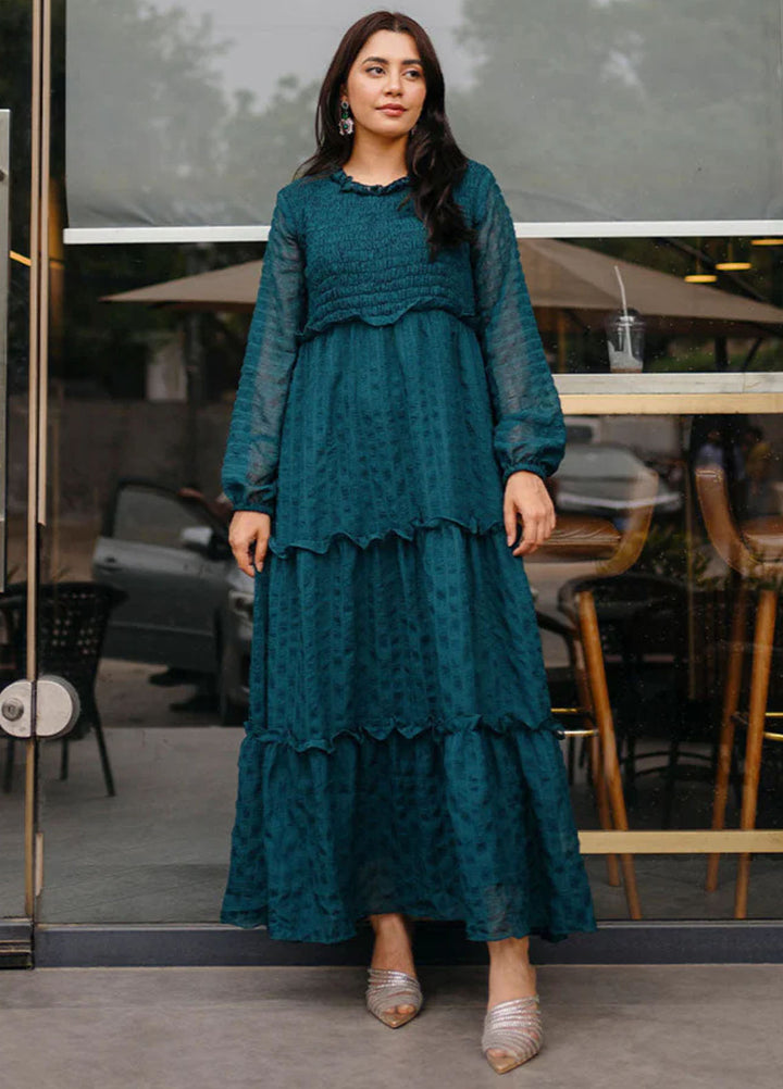 Apricocia Pret Printed Chiffon 1 Piece  Green Mist