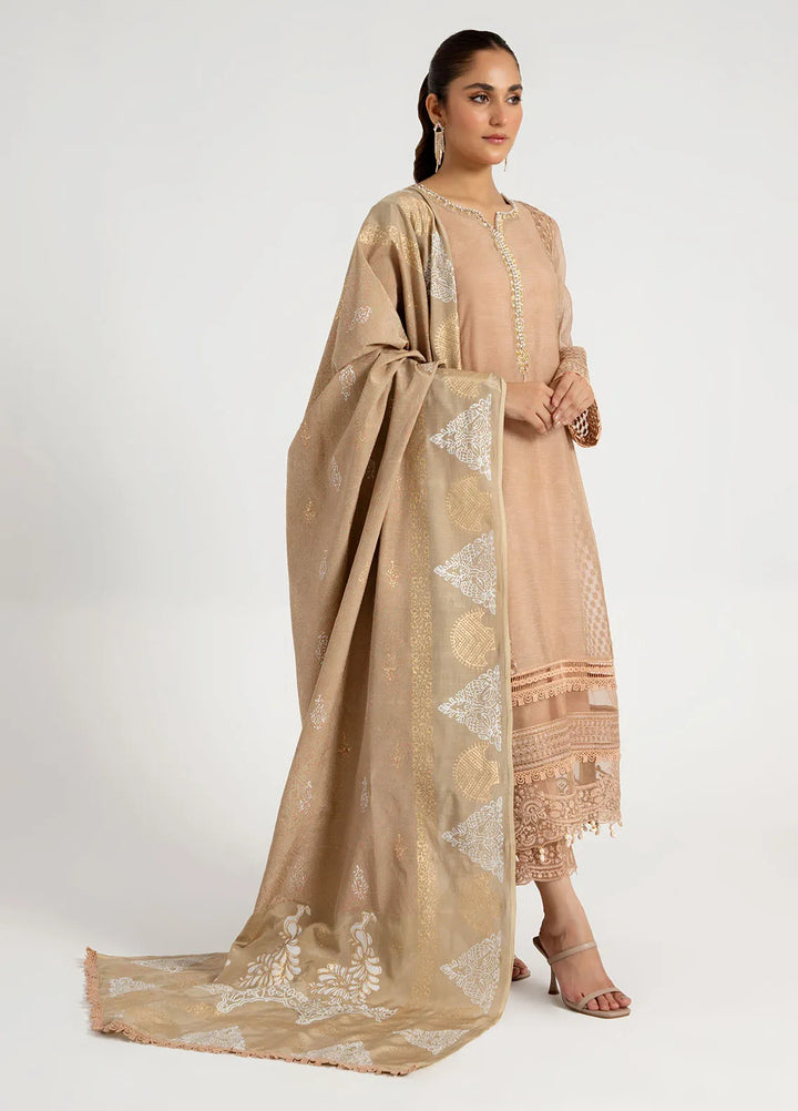Arif Ashraf Pret Embroidered Cotton 3 Piece Suit Tan