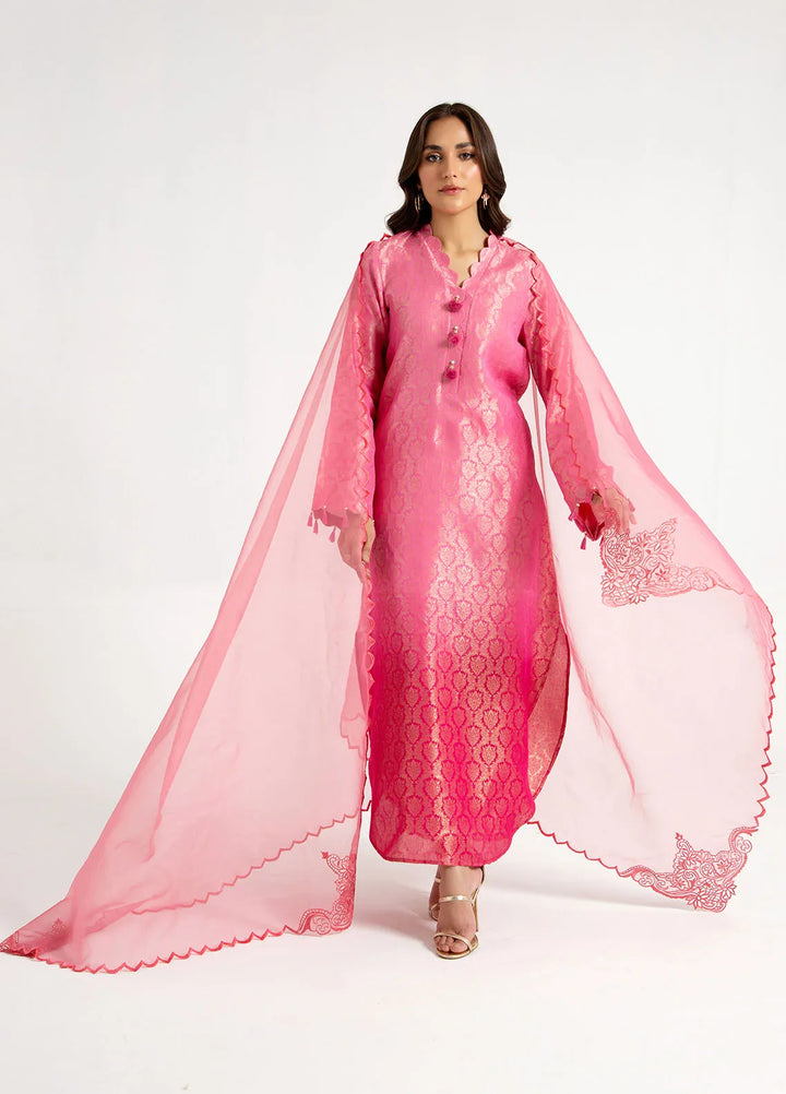 Arif Ashraf Pret Embroidered Self Jacquard 3 Piece Suit Pembi