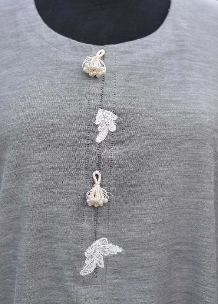 Artistic Wear Pret Appliqued Irish Lawn 2 Piece Suit Cement Grey Moonlight
