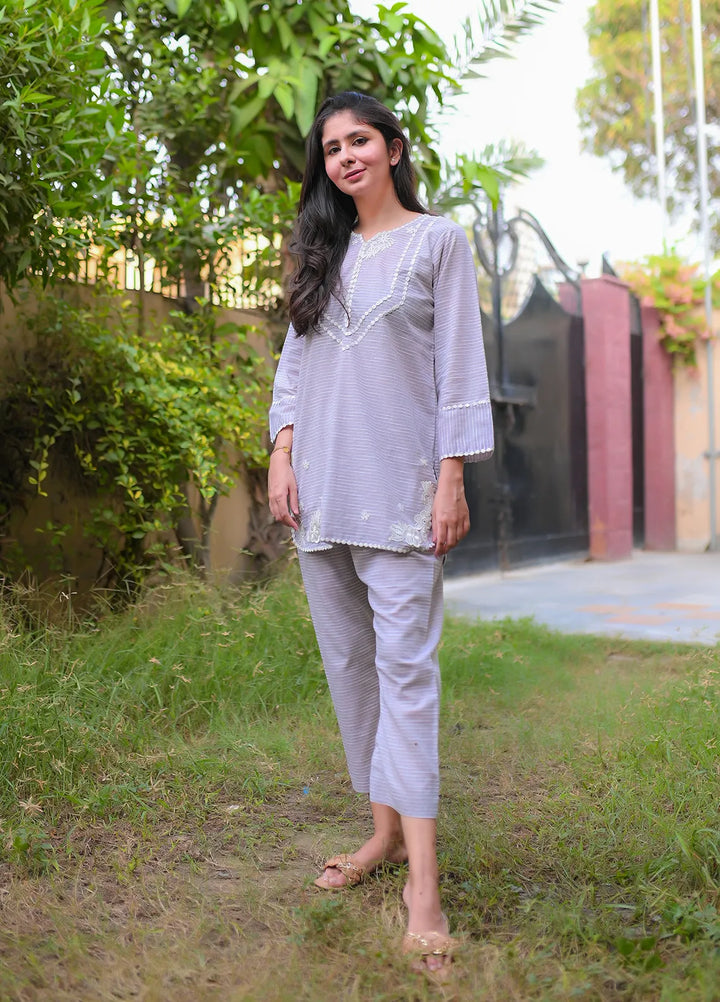 Artistic Wear Pret Appliqued Lawn 2 Piece Suit Beige Stripe