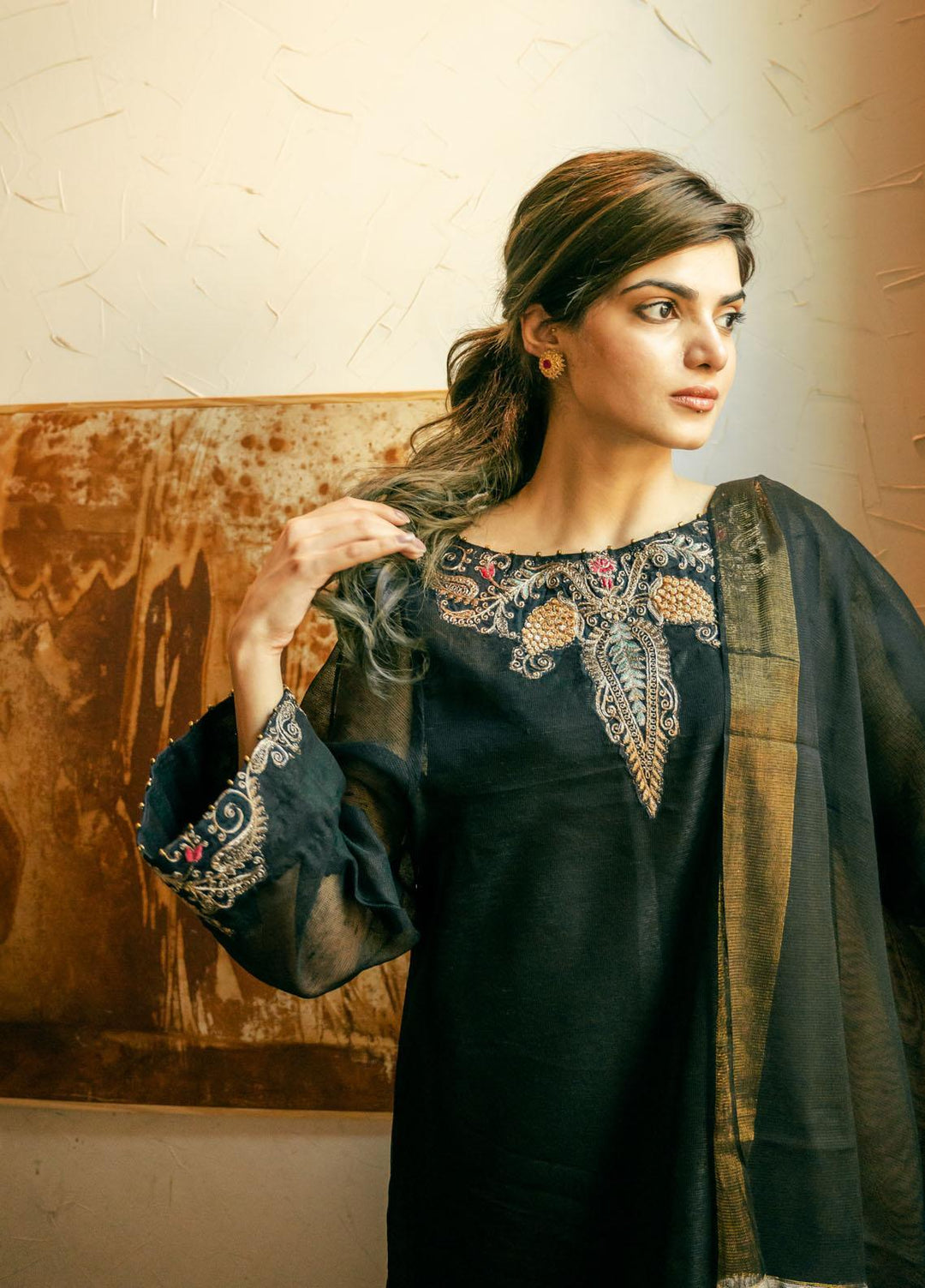 Arz Pret Khaadi Net 3 Piece JU01 Festive Black