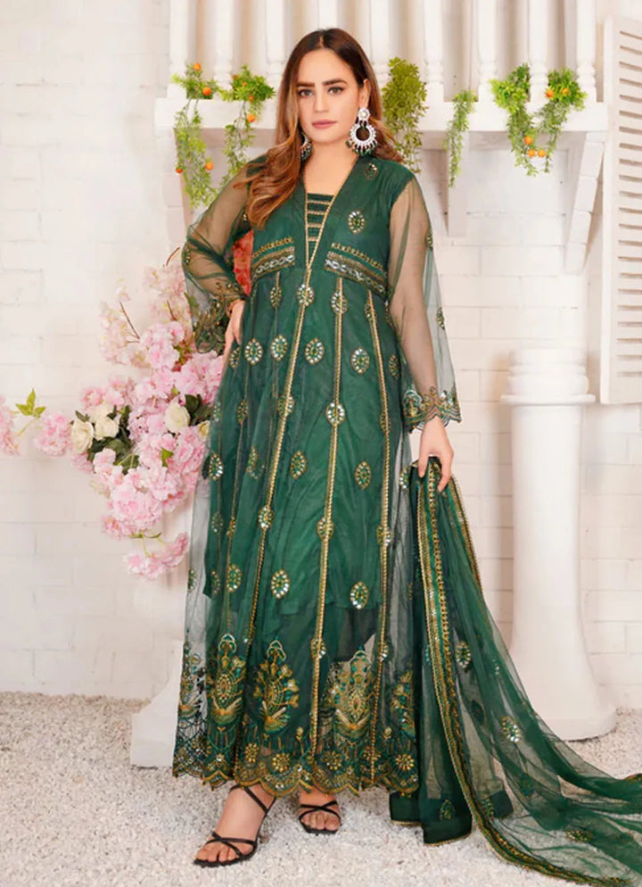 Arzoo By Layout Embroidered Net Suit Unstitched 4 Piece LO24A Forest - Festive Collection