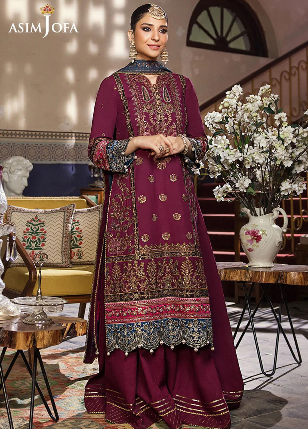 Asim Jofa Embroidered Lawn Suits Unstitched 3 Piece AJ23EL AJLR-31 - Luxury Lawn Collection