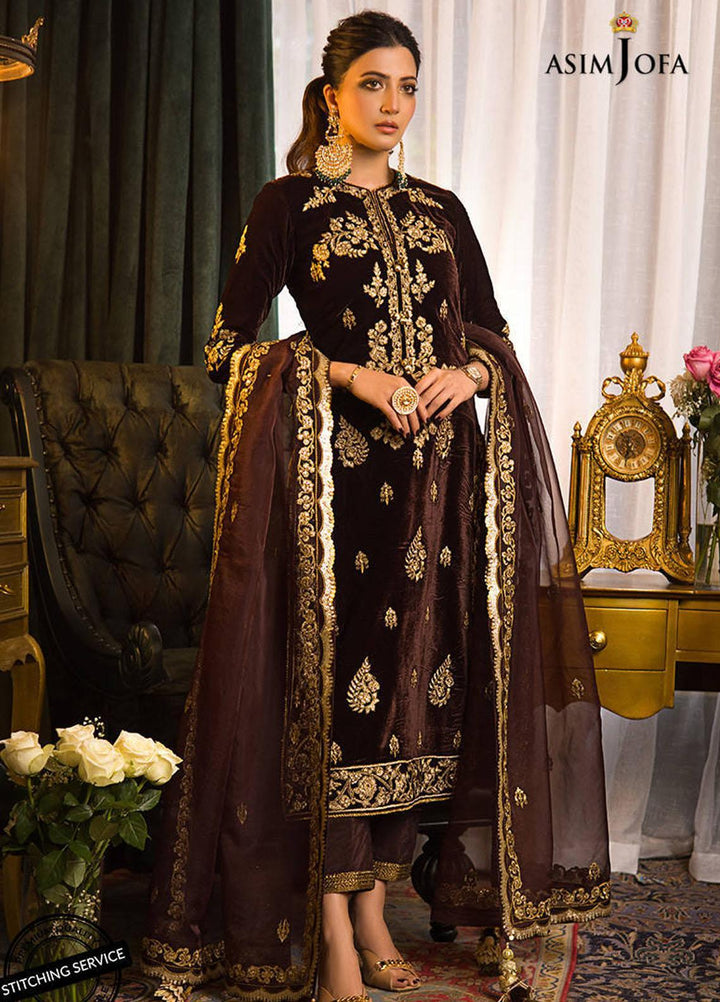 Makhmal By Asim Jofa Embroidered Velvet Suits Unstitched 3 Piece AJ21MR AJMR-07 - Winter Collection