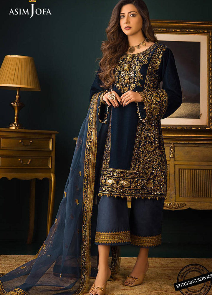 Makhmal By Asim Jofa Embroidered Velvet Suits Unstitched 3 Piece AJ21MR AJMR-09 - Winter Collection