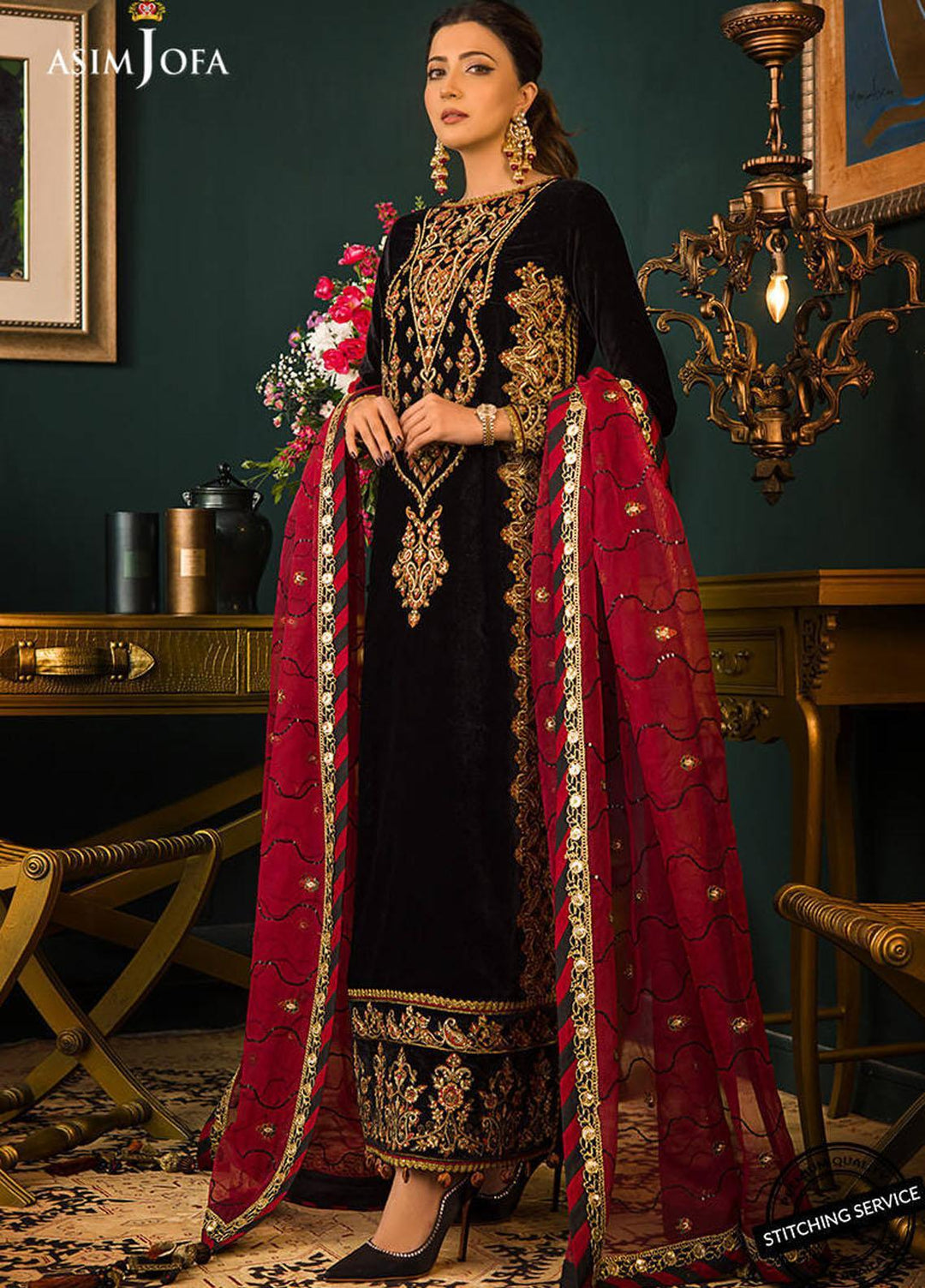 Makhmal By Asim Jofa Embroidered Velvet Suits Unstitched 3 Piece AJ21MR AJMR-10 - Winter Collection
