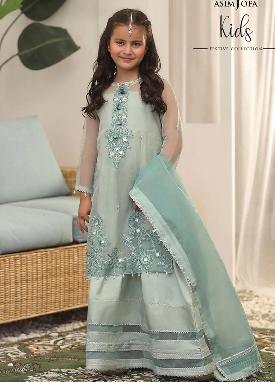Asim Jofa Organza Fancy 3 Piece Suit for Girls -  AJ22KF AJKF-13