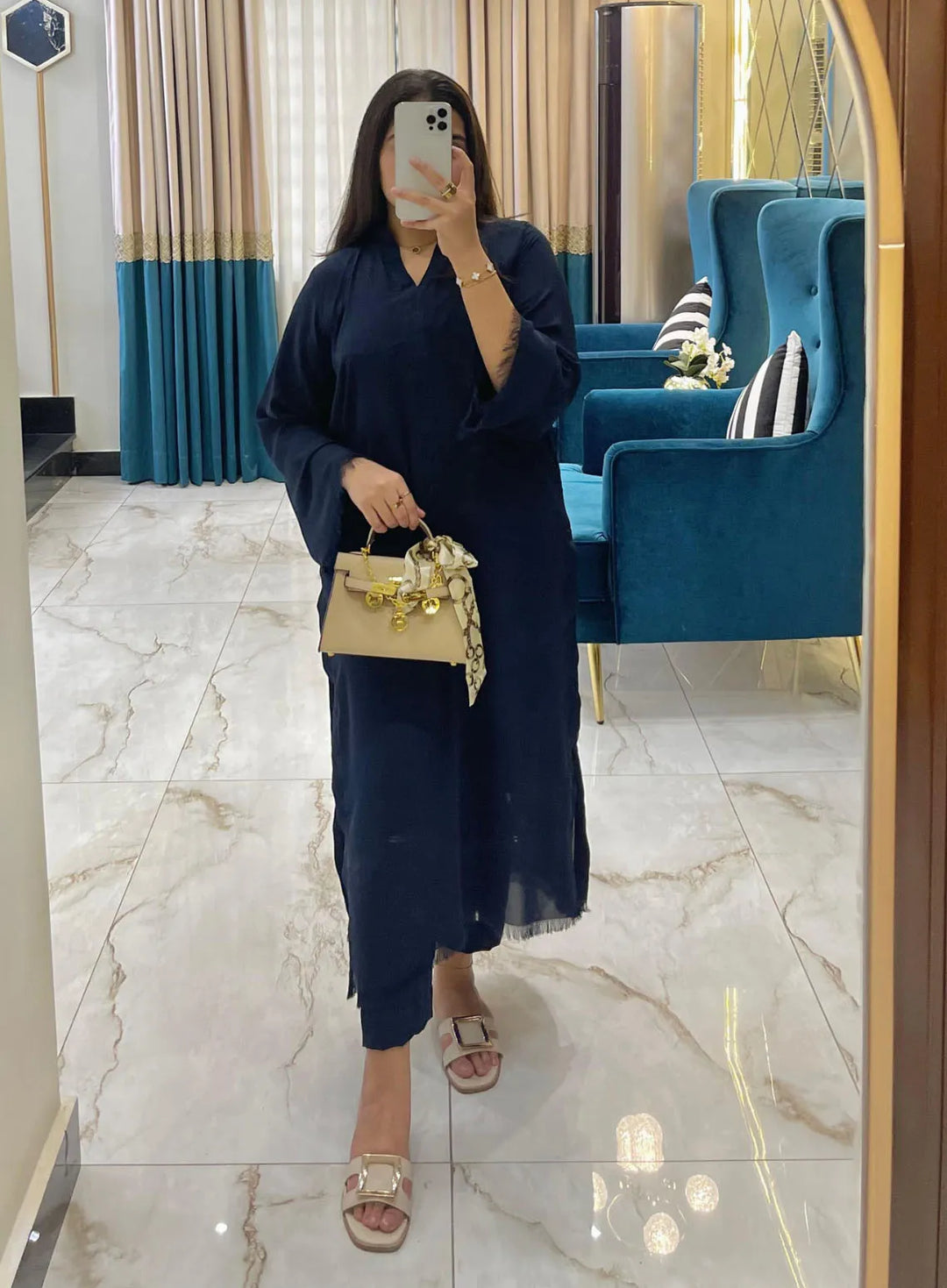 Attire By Maha Pret Plain Georgette 2 Piece Suit Cyan